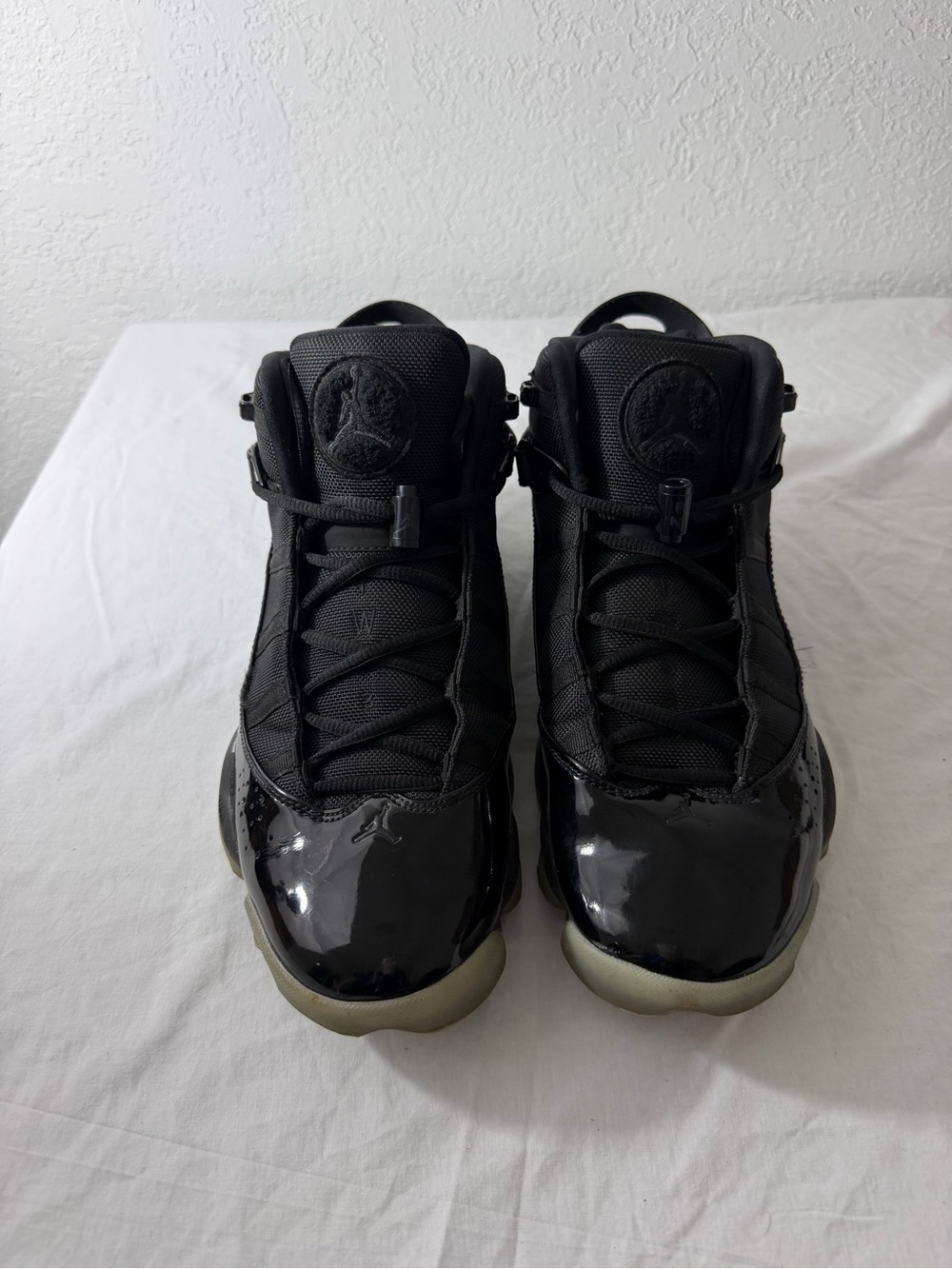 AIR JORDAN 6 RINGS 3 Black Patent Leather High-Top Sneakers with Icy Sole